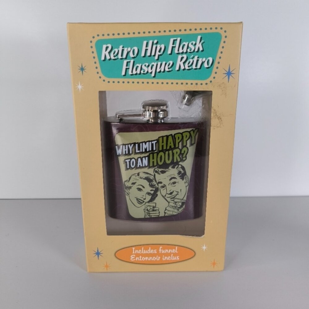 NWT Marks Calgary Retro 50s Style Comic Graphic Funnel Hip Flask 6oz